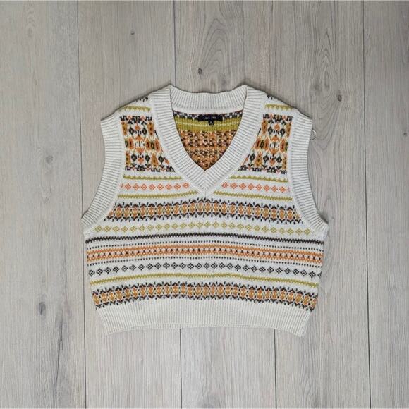 Love Tree sz medium crop top sleeveless sweater vest fall brown green cream - Picture 1 of 6